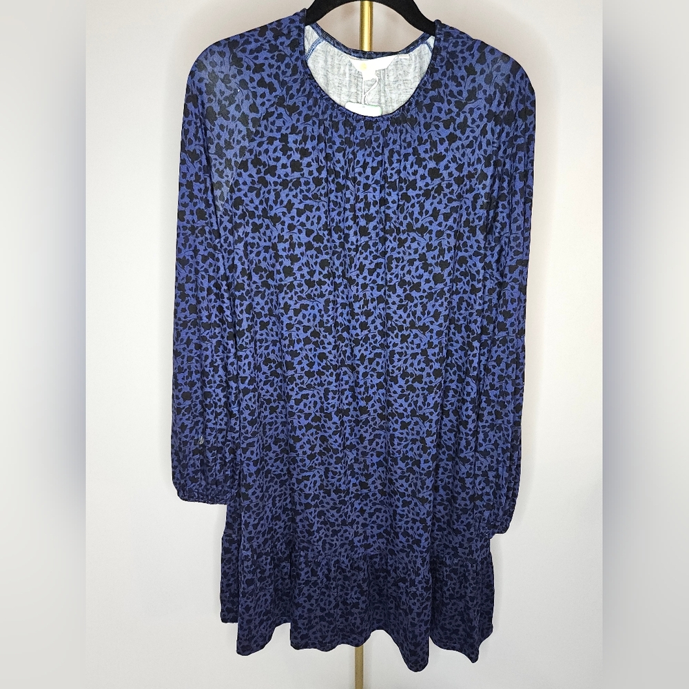 Boden Mariner Blue & Black Floral Jersey Dress Ruffle Hem - 8